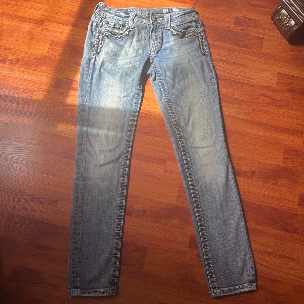 Miss Me Ankle Skinny Jeans 27 Y2K Western Cowgirl Embroidered Distressed Bling
